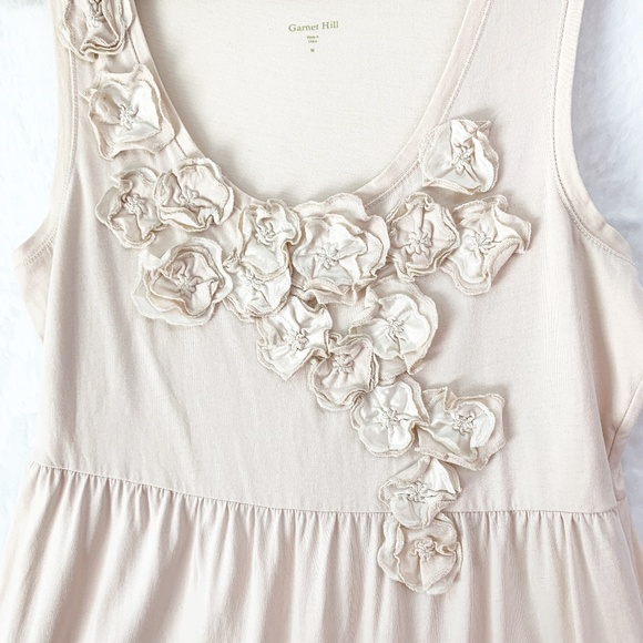 Garnet Hill 3-D Floral Embellished Cotton Tank Dress Beige Sz M - Picture 4 of 13